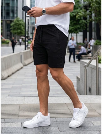 Pánske teplákové šortky so sťahovacími šnúrkami, čierne, FashionStreet SX2640 Pánske teplákové šortky so sťahovacími šnúrkami, čierne, FashionStreet SX2640