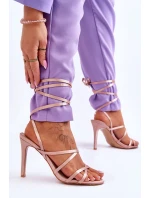 Damskie Wiązane Sandałki Na Szpilce Beżowe Meya