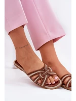 Klapki Damskie Płaskie Z Przeplatającymi Się Paskami Brązowe Acimine