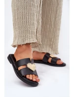 Klapki Damskie Na Płaskim Obcasie Ze Złotą Ozdobą Czarne Karinma