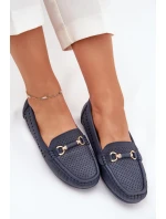 Mokasyny Damskie Ażurowe Z Ozdobą Granatowe Kaydance