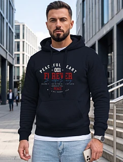 Pánska mikina s kapucňou a vreckom na hrudi s potlačou, tmavomodrá, FashionStreet NX5150BX