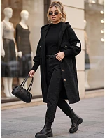 Dámsky dlhý kabát z ovčej kože s kapucňou, čierny, FashionStreet NY0798 Dámsky dlhý kabát z ovčej kože s kapucňou, čierny, FashionStreet NY0798