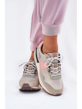 Zamszowe Sneakersy Damskie Big Star RR274243 HI-POLY SYSTEM Szaro-Różowe