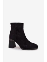 Botki Damskie Z Naturalnego Zamszu Na Słupku Ocieplane D&A CR52-718 Czarne