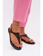 Dámské sandály na nízkém podpatku se zlatým detailem čokoládové Talorina