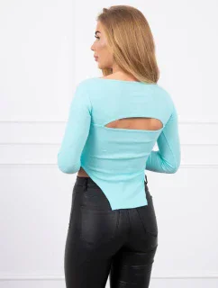 Blúzka s rebrovaným výstrihom v mätovej farbe