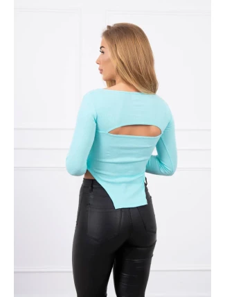 Blúzka s rebrovaným výstrihom v mätovej farbe