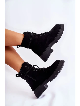 Dámské semišové kozačky zavazované Černá Vanita