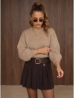 Dámsky voľný sveter s okrúhlym výstrihom, béžový, FashionStreet MY2585 Dámsky voľný sveter s okrúhlym výstrihom, béžový, FashionStreet MY2585