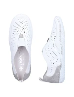 Dámske kožené ažurové slip-on topánky biele Rieker 43663-80