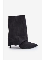 Botki Damskie W Paski Na Szpilce Z Wywiniętą Cholewką I Noskami W Szpic Czarne Naritua