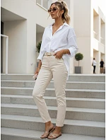 Dámske džínsy Mom Fit s vysokým pásom a ekru pásikom FashionStreet UY3088
