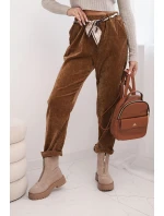 Dámske viskózové nohavice so šatkou v páse camel