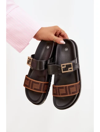 Dámské pantofle se zlatým sponou Černé Fiorisse