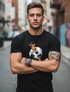 Pánske tričko s potlačou lebky čierne FashionStreet NX084R