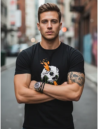 Pánske tričko s potlačou lebky čierne FashionStreet NX084R