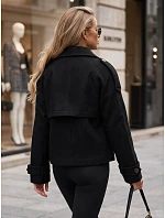 Krátky dámsky dvojradový kabát s klopami, čierny, FashionStreet TY6016 Krátky dámsky dvojradový kabát s klopami, čierny, FashionStreet TY6016