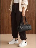 Dámske joggerové nohavice z manšestru s opaskom, čokoládové, FashionStreet UY3140 Dámske joggerové nohavice z manšestru s opaskom, čokoládové, FashionStreet UY3140