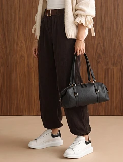 Dámske joggerové nohavice z manšestru s opaskom, čokoládové, FashionStreet UY3140