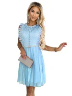 454-4 Šaty GRETA s čipkou a zlatým opaskom - MODRÉ 454-4 Šaty GRETA s čipkou a zlatým opaskom - MODRÉ