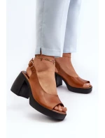 Zazoo 40376 Skórzane Sandały Na Masywnym Obcasie Brązowe Zazoo 40376 Skórzane Sandały Na Masywnym Obcasie Brązowe