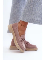 Mokasyny Damskie Zamszowe Na Płaskim Obcasie Z Ozdobą D&A TW101 Brudny Róż