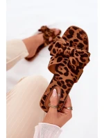 Płaskie Klapki Damskie Z Kokardką Panterka Brązowe Tobin