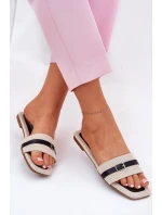 Płaskie Klapki Damskie Z Paskiem I Sprzączką Beżowo-Czarne Zilina