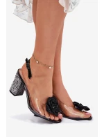 Transparentne Sandały Na Słupku Z Kryształkami I Ozdobą D&A MR51-702 Czarne