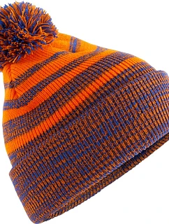 Beechfield B 476 Pletená čiapka s bambulou „Team Stripe“ 53.0476 oranžová/kráľovská modrá