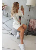 Šaty s grafickou a farebnou 3D mašľou ecru