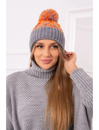 Dámska čiapka s brmbolcom Abigail K326 sivá+neon orange