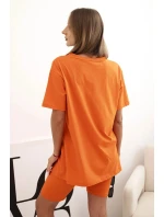 Dámska bavlnená súprava s krátkym rukávom a šortkami tmavo oranžová