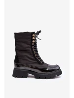 Ocieplane Botki Workery Na Płaskim Obcasie Czarne Saranema