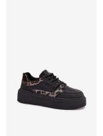 Damskie Sneakersy Na Platformie Big Star SS274358 Panterka Czarne