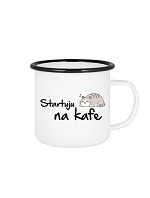 STARTUJU NA KÁVE – biely plechový pohárik 350 ml STARTUJU NA KÁVE – biely plechový pohárik 350 ml