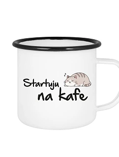 STARTUJU NA KÁVE – biely plechový pohárik 350 ml