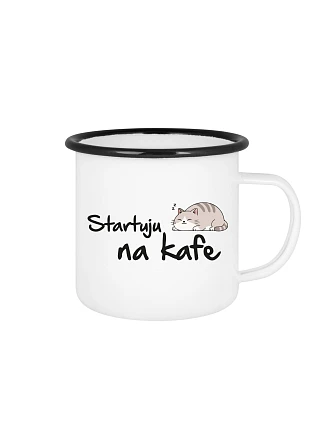 STARTUJU NA KÁVE – biely plechový pohárik 350 ml STARTUJU NA KÁVE – biely plechový pohárik 350 ml