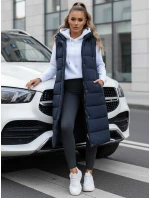 Dámska dlhá prešívaná tmavomodrá vesta FashionStreet TY5252