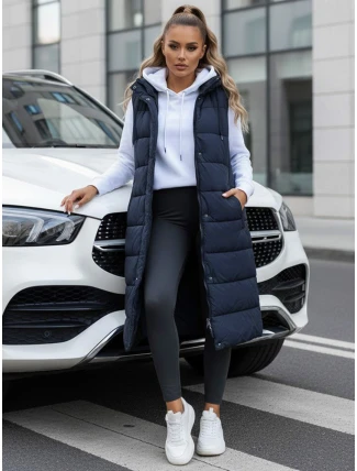 Dámska dlhá prešívaná tmavomodrá vesta FashionStreet TY5252