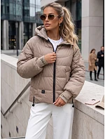 Dámska prešívaná bunda s kapucňou, béžová, FashionStreet TY5762 Dámska prešívaná bunda s kapucňou, béžová, FashionStreet TY5762