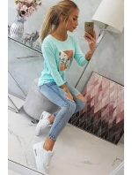 Blúzka s grafikou 3D Bird mint