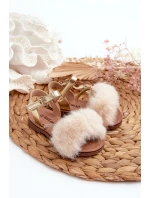 Sandałki Dziecięce Na Rzep Z Futerkiem Złote Rosavere