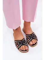 Klapki Damskie Płaskie Z Przeplatającymi Się Paskami Czarne Acimine