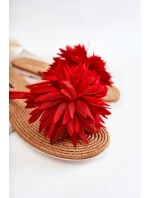 Damskie Klapki Japonki Z Materiałową Ozdobą Czerwone Eviana