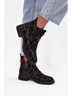 Botki Z Naturalnego Zamszu Na Niskim Obcasie D&A CR52-713 Czarno-Brązowe