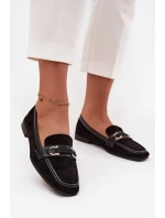 Mokasyny Loafersy Damskie Z Ozdobnym Elementem Czarne Evelora