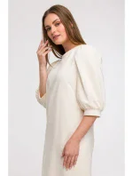 B291 Šaty áčkového strihu s rukávmi - vanilka