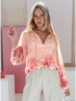 Dámske kvetinové oversize tričko FLOWERS pink FashionStreet DY0470
